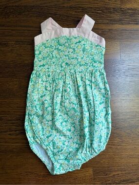 NWT Smockingbird Floral Bubble Romper in Green and Pink 24m